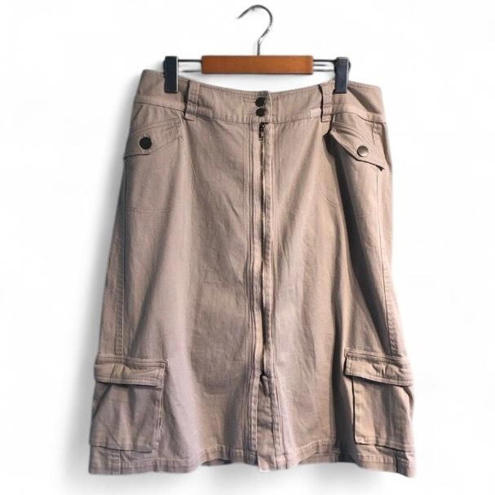 Vintage Beige Zippered Cargo Midi Skirt